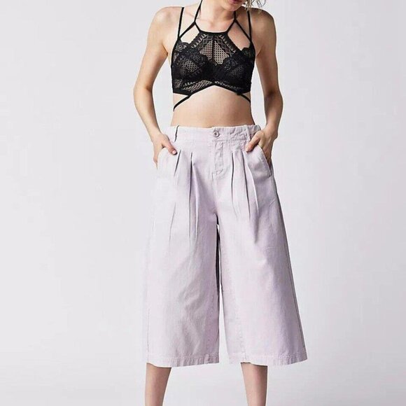 Free People Hard Rain Gaucho Pants High Waisted Wide-Leg Cotton XS New